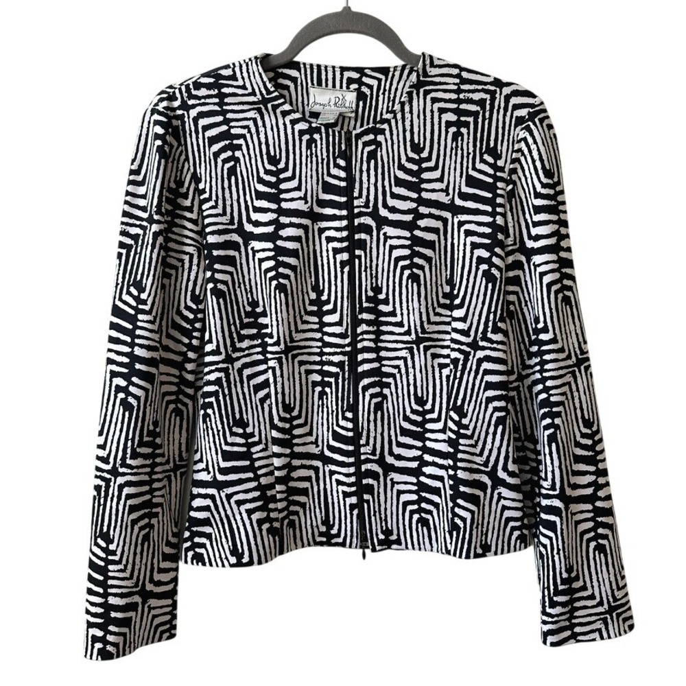 Joseph Ribkoff Black White Geometric Jacket Blazer Sz 6 Style 80161 Made Canada